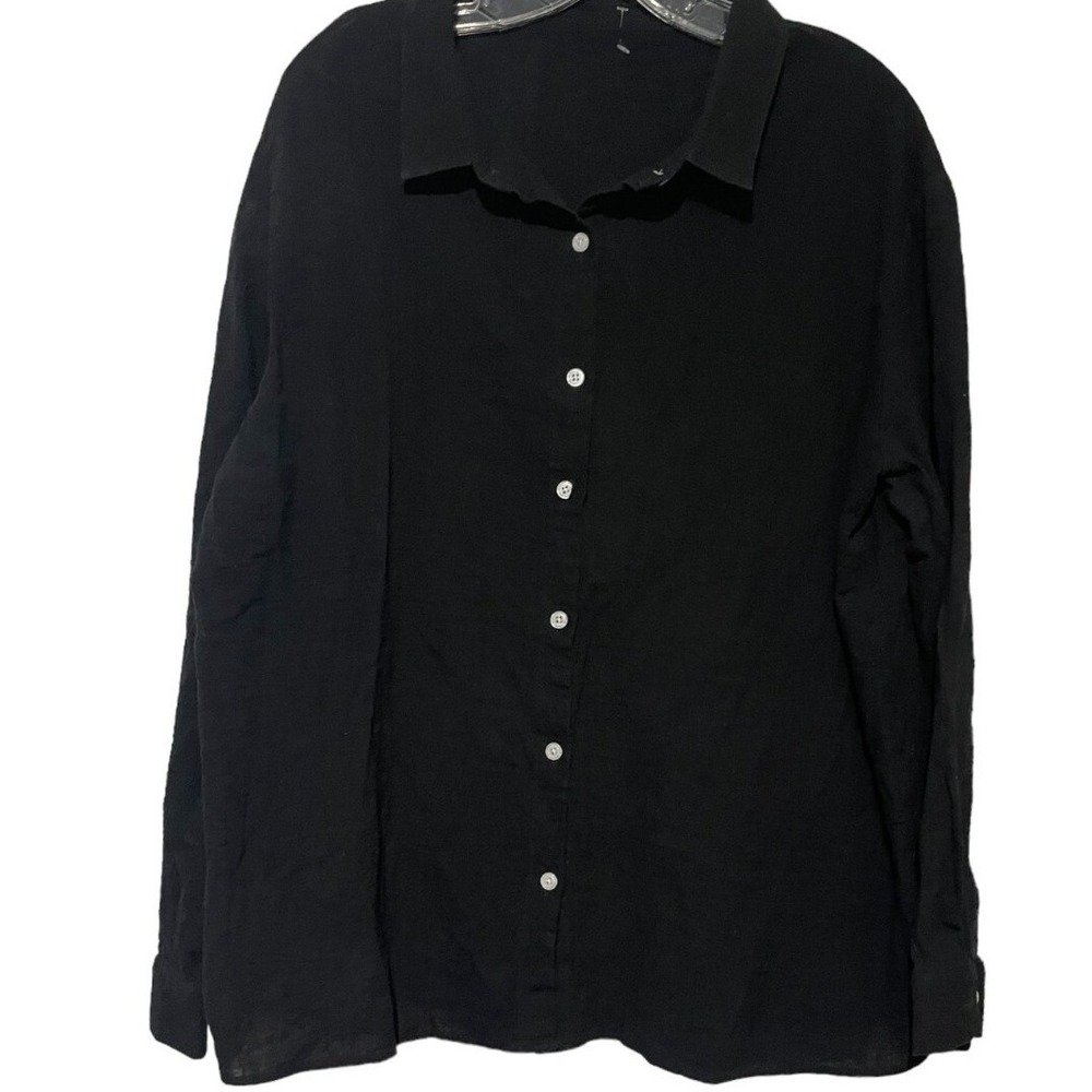 Mens Black Textured Long Sleeve Button Up Shirt 2XL Lightweight Stretch Casual